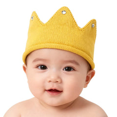 VEICOSTT knit crown headband in yellow offers soft comfort for babies and photos.