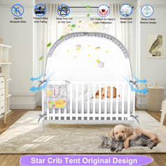 VEIZXUN crib tent keeps pets out of the crib area.