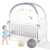 VEIZXUN crib tent pop-up setup demonstrates quick, tool-free installation for travel.