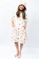 Venice Surf Club kids poncho with ice cream pattern helps quick drying after surf