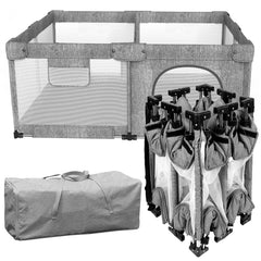 Veraste foldable baby playpen with gate for easy supervision.