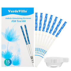 VerdeVilla menopause 15-pack box showing convenient at-home testing setup