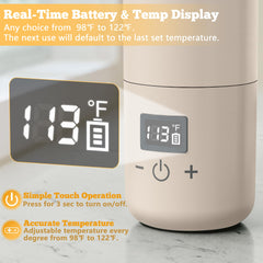Veroline warmer display panel showing temperature and battery status.