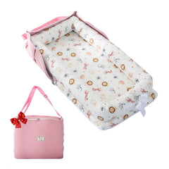 VerveBaby baby lounger animal world pink front view, ideal for supervised playtime.