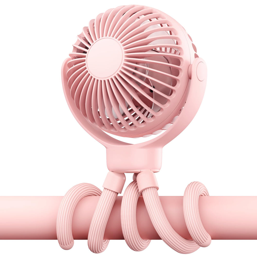 VETIFINAL pink stroller fan shows 3-speed cooling for smooth stroller rides