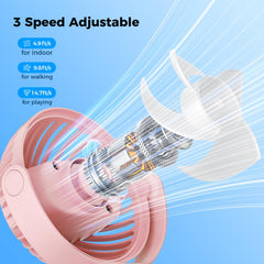 VETIFINAL pink rechargeable fan charging during use for on-the-go cooling