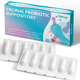 Vetrue vaginal probiotic suppository packaging highlights pH balance for daily comfort