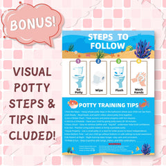 Vexorith Potty Chart stickers on toilet provide clear target cues.