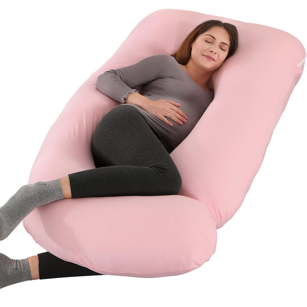 Victostar U-shaped pregnancy pillow cradling back and hips for comfort.