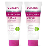 Vigority Estrogen Cream bottle close-up showcasing premium packaging and daily hydration.