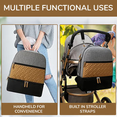 Village of Many Baby Diaper Bag Backpack front organizer pocket provides quick access to wipes and snacks.