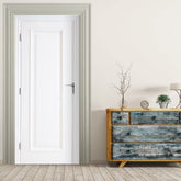 VIRANDA 3D door mural close-up on white wood panel with lifelike texture