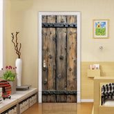 VIRANDA door mural applied to a wooden door for easy decor transformation