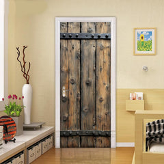 VIRANDA door mural applied to a wooden door for easy decor transformation