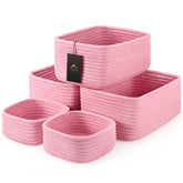 VIRETH HAUS 5-pack small woven baskets for quick shelf organization.