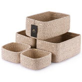 VIRETH HAUS small woven basket cream on a shelf for tidy storage.