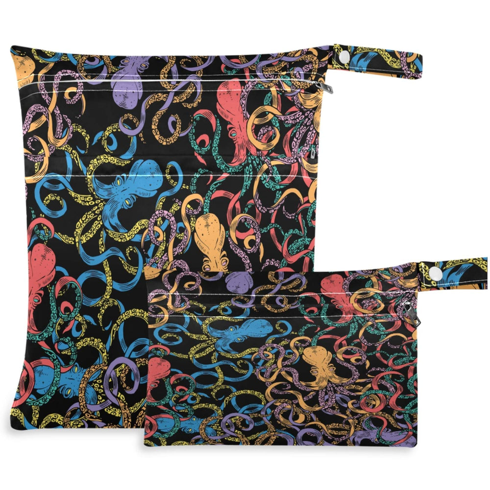 Visesunny Colorful Octopus Wet Bag front view with dual pockets for dry items.