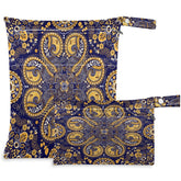 Visesunny Golden Paisley wet bag with dual pockets for dry and wet items.