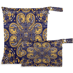 Visesunny Golden Paisley wet bag with dual pockets for dry and wet items.