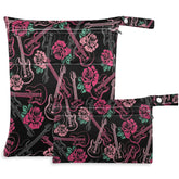 Visesunny guitar-rose floral wet bag with large capacity for travel and diaper storage.
