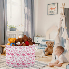 Visesunny pink flamingo laundry hamper features a waterproof inner coating.