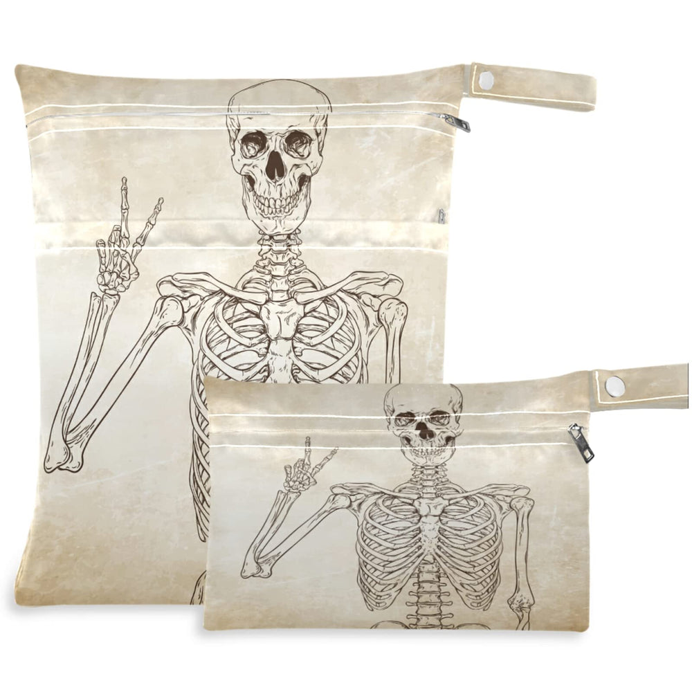 Visesunny Skeleton Wet Bag large with dual zippers keeps wet and dry items separate.