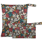 Visesunny Sugar Skull Red Rose wet bag with large pockets for dry and wet items