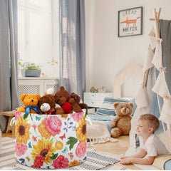 Visesunny Sunflower Pink Storage Basket sturdy handles for easy carrying