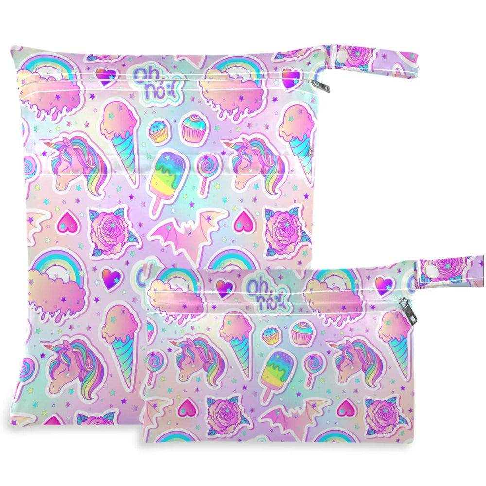 Visesunny unicorn rainbow wet bag large with double zipper keeps wet and dry items separated.