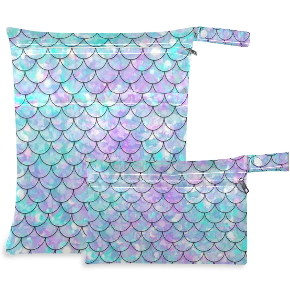 Visesunny wet bag dual pockets with rainbow mermaid scale design for dry and wet separation