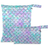 Visesunny wet bag dual pockets with rainbow mermaid scale design for dry and wet separation