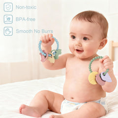 VISEWI teether ridges texture closeup for varied gum relief and hand coordination.