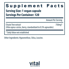 Vital Nutrients Vitex 750 capsules close-up for cycle support