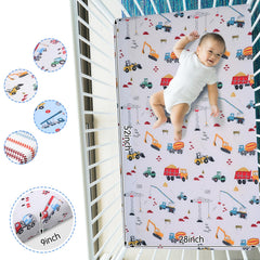 VitalCozy construction truck crib sheet close-up fabric – soft feel and color retention.