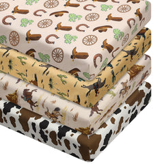 VitalCozy western cowboy crib sheet set folded, showcasing soft, durable polyester for comfy naps.