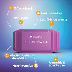 VITALFIELD FrequenCell wrist band on forearm for period support and balance.