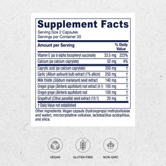 Vitanica Candidastat capsules closeup highlights vegan formula for plant-based support.