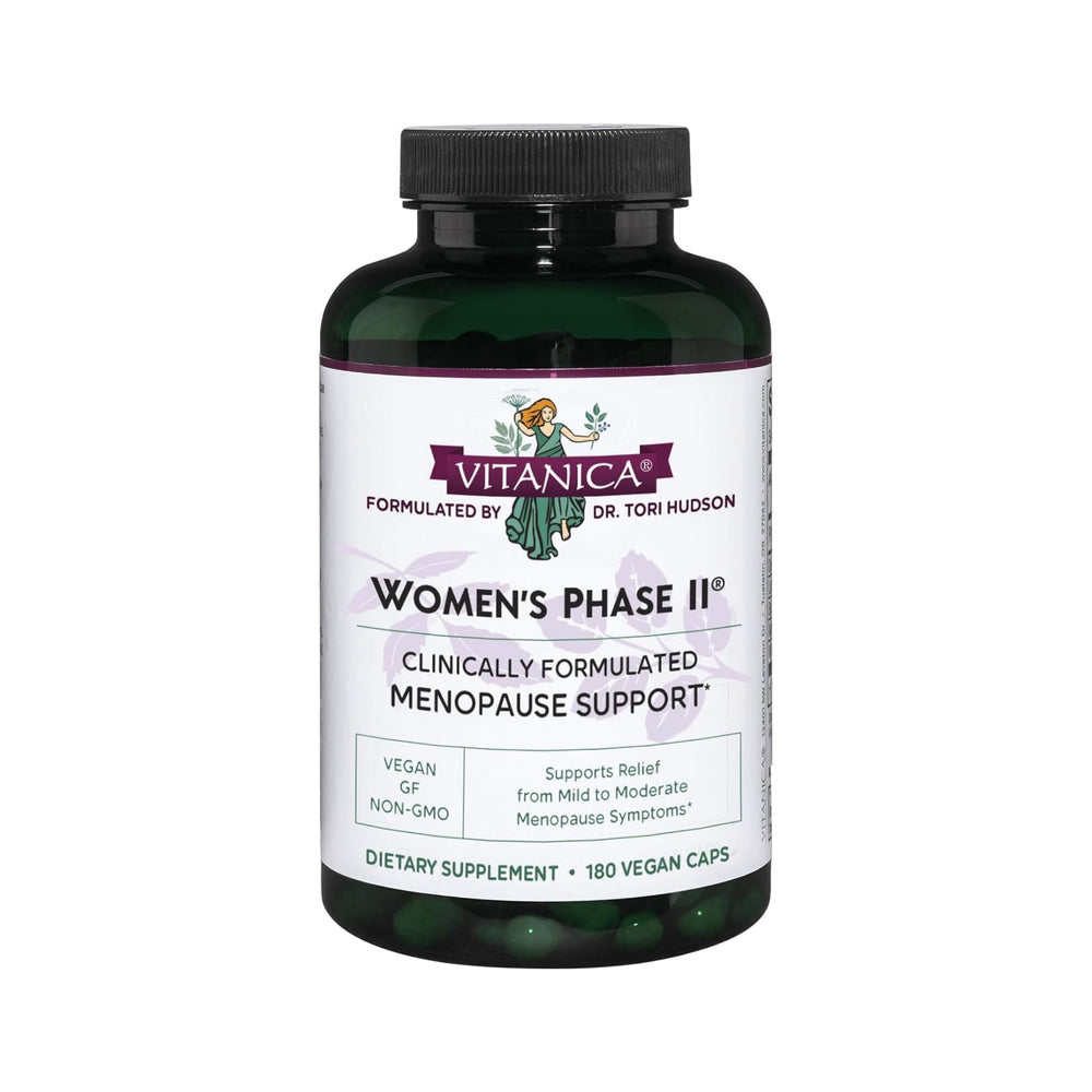 Vitanica Women's Phase II bottle front showing vegan menopause support