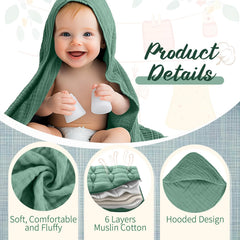 VitalCozy hooded towel 32x32 inches keeps baby warm after bath.