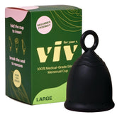 Viv for Your V large menstrual cup pull tab ring stem for easy removal during daily activities.