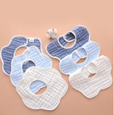 VIVANA floral-shape muslin bibs for gentle drool protection and comfy feeding.