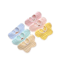 VIVANA muslin baby bib in multicolor floral shape, ideal for drool absorption during teething.