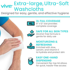 Vive 300-count wipes with secure lid for quick one-hand use.