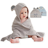 Viviland hooded towel blue elephant design, soft cotton for gentle post-bath drying.