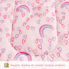 Viviland Rainbow Heart pink pillowcase complements bedtime comfort