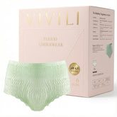Vivili pH4.5 period underwear overnight in sage green, packshot highlighting protection