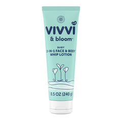 Vivvi & Bloom Gentle 2-in-1 lotion bottle showing the soft hydrating formula for delicate baby skin