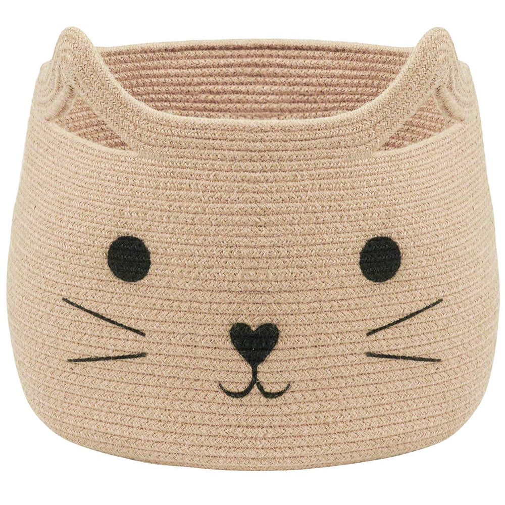 VK Living Animal Basket with cat-face design, large storage for towels and toys.