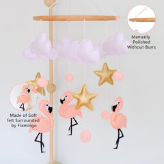 Vlokup boho flamingo mobile features soft felt for safe baby exploration.