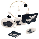 Vlokup Montessori mobile with woodland animals facing baby for engaging visual tracking